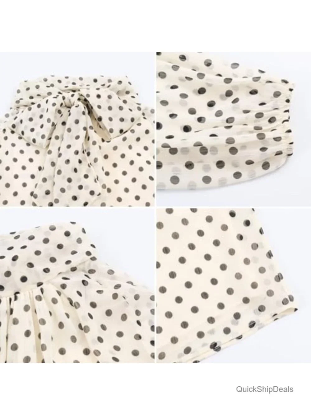 Women's Polka Dot Blouse Bow Tie Neck Long Sleeve Chiffon Tops